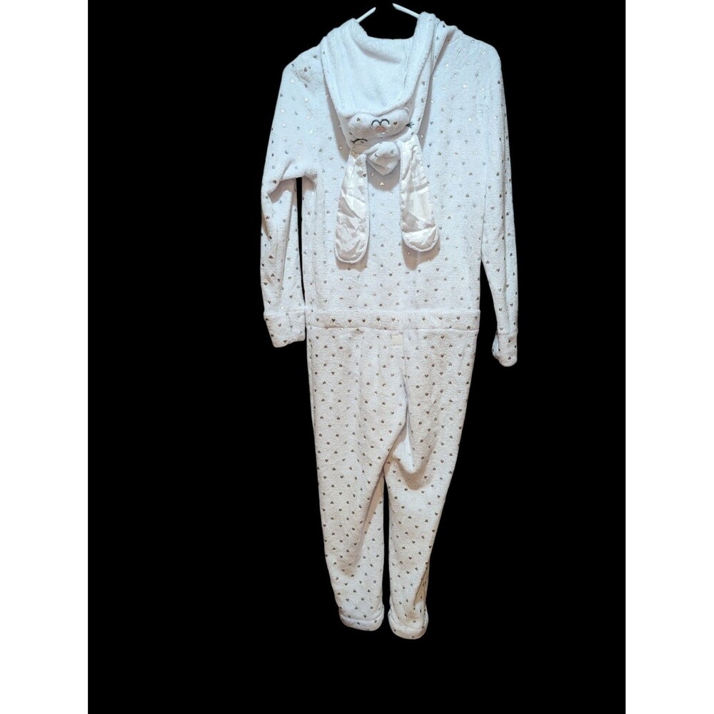 Justice Bunny Hooded Fleece Metallic Hearts. OnePiece  Girs Size 14-16
